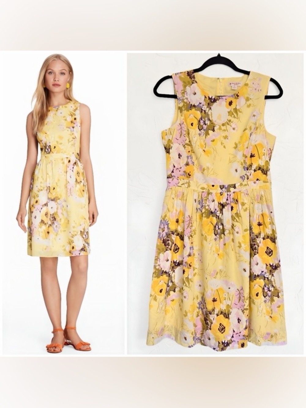 Brooks Brothers Yellow Floral Sleeveless Fit-and-Flare Dress